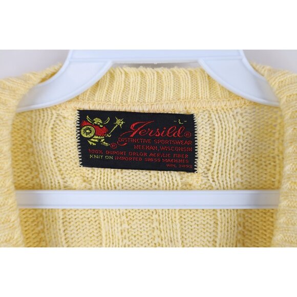 Vtg 70s Streetwear Mens Large Blank Chunky Cable Knit V-Neck Sweater Yellow USA - Picture 6 of 10